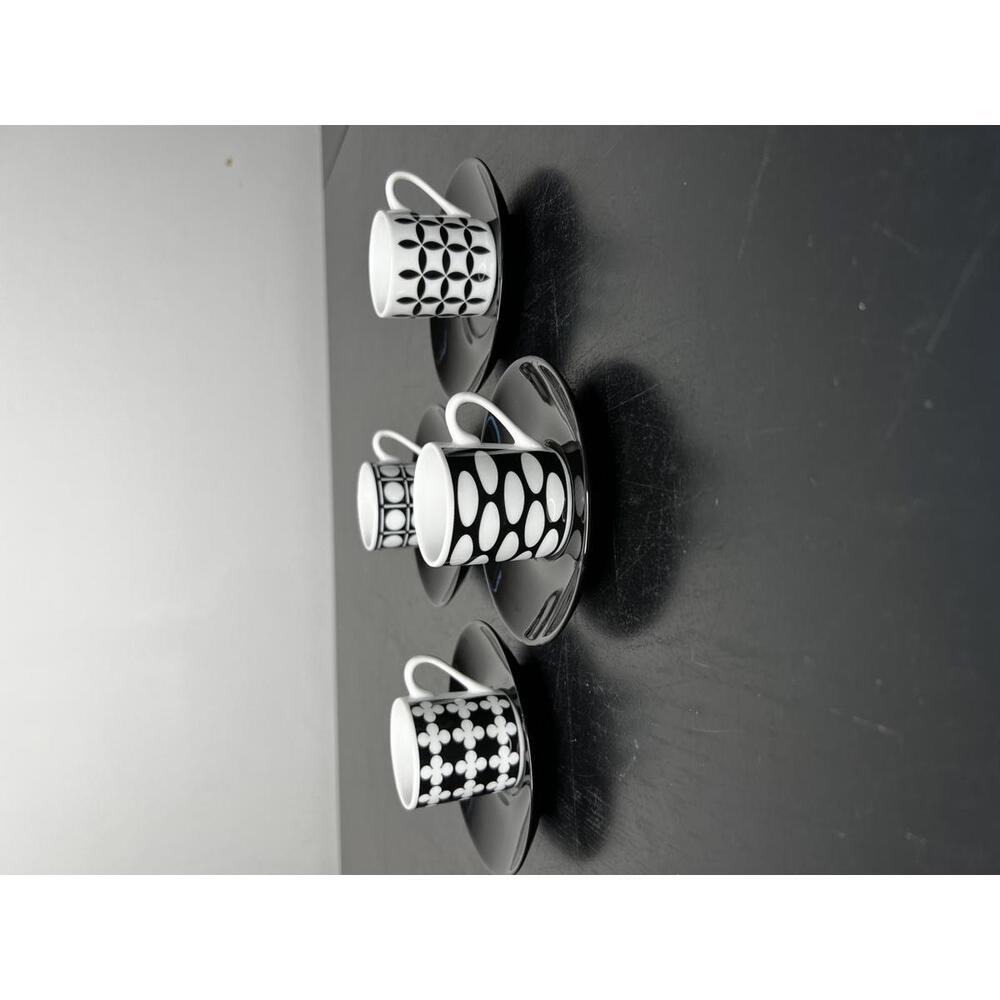 Bia Cordon Bleu Museo Mundo Black and White Patterned Espresso Cups with Saucers
